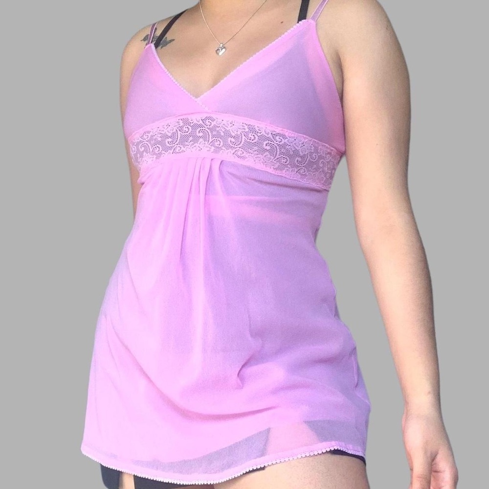 lace, sheer layered lingerie pink princess spaghetti strap y2k vintage top